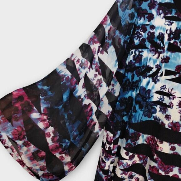 Valerie Stevens Womens Tunic Sz XL Dress‎ Blue Black Relaxed Fit Chiffon Granny - Picture 10 of 14